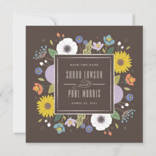 Save The Date Trellis Flower Frame Enregistrer la date - Marron