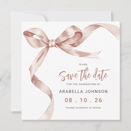 Save The Date Trendy Beige Bow Graduation (Devant)