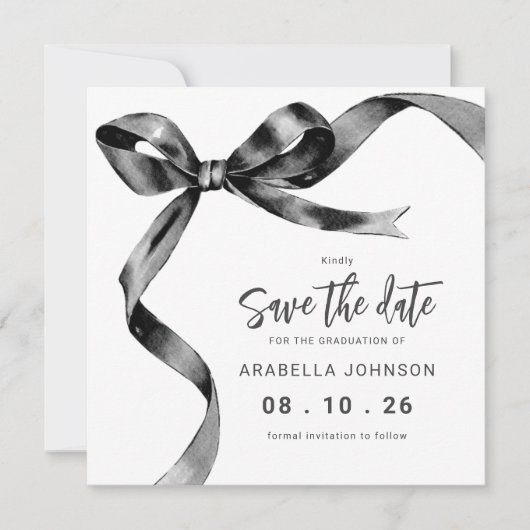 Save The Date Trendy Black Bow Graduation (Devant)