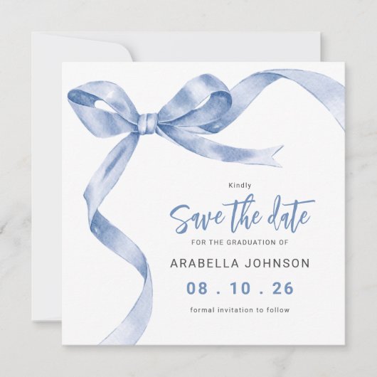 Save The Date Trendy Blue Bow Graduation (Devant)