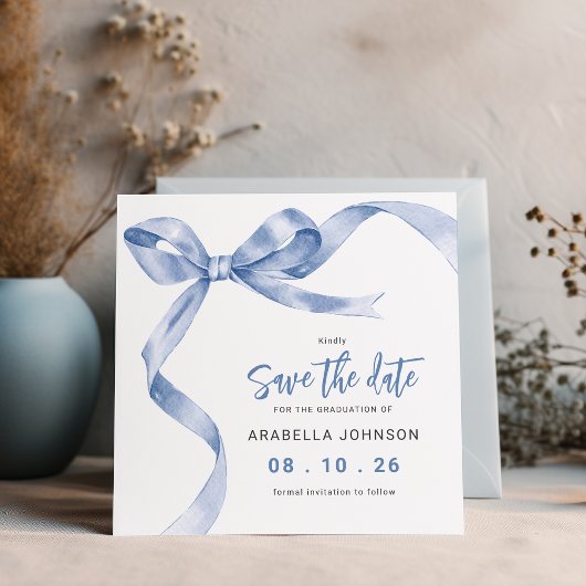 Save The Date Trendy Blue Bow Graduation