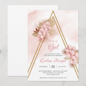 Save The Date Trendy Blush Pink Orchid séché Palm Baby Invitatio (Devant / Derrière)