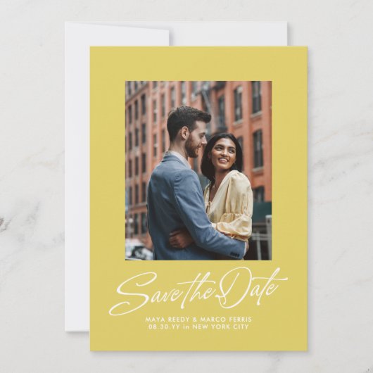 Save The Date Trendy citrus yellow stylish script two photo (Devant)