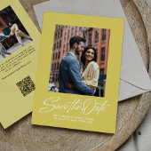 Save The Date Trendy citrus yellow stylish script two photo