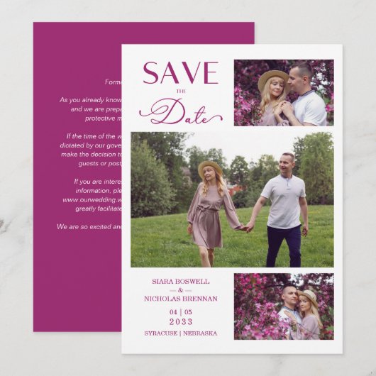 Save The Date Trendy Modern Collage 3 Photos Wedding (Devant / Derrière)
