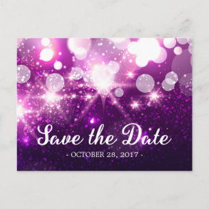 Save the Date - Trendy Paarse Glitter Sparkles Aankondigingskaart
