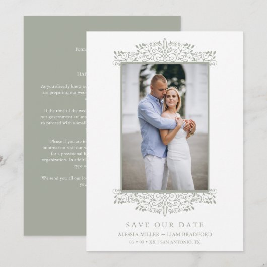 Save The Date Trendy Photo Chic Ornament Sophisticated Wedding (Devant / Derrière)
