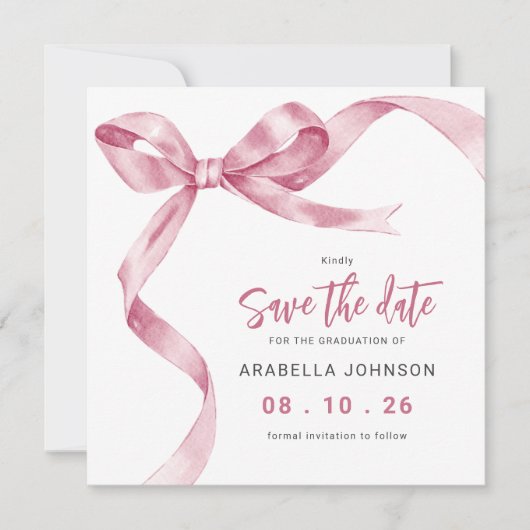 Save The Date Trendy Pink Bow Graduation (Devant)