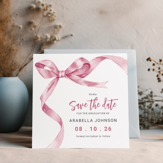 Save The Date Trendy Pink Bow Graduation