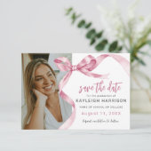 Save The Date Trendy Pink Bow Photo Graduation (Debout devant)