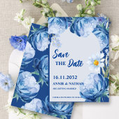 Save The Date Trendy Pretty Blue Florals Mariage Enregistrer la 
