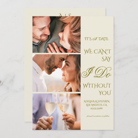 Save The Date Trendy Simple Script Trois Photos Galerie QR CODE (Devant / Derrière)