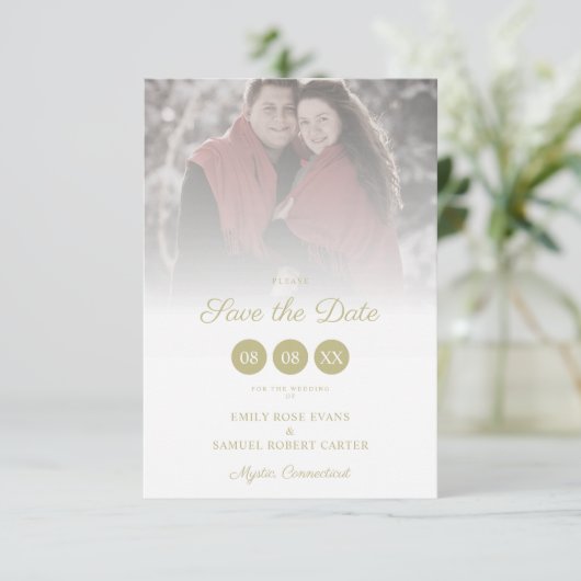 Save The Date Trendy Transparency Effect Elegant Photo Wedding (Debout devant)