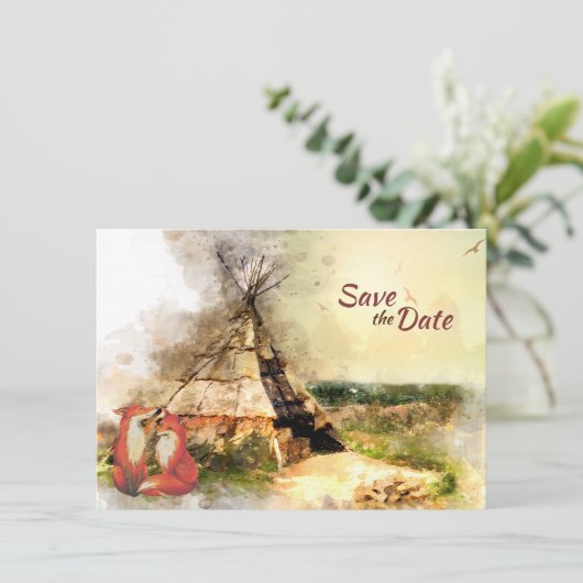Save The Date Tribal Tipi et renards dans Love Boho Teepee Maria (Debout devant)