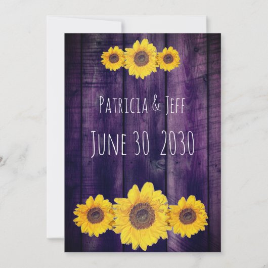 Save The Date trio de tournesol en faux bois violet -enregistrer (Devant)