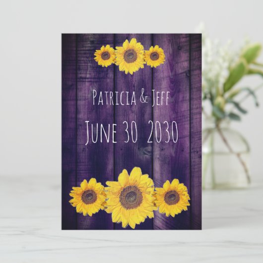 Save The Date trio de tournesol en faux bois violet -enregistrer (Debout devant)