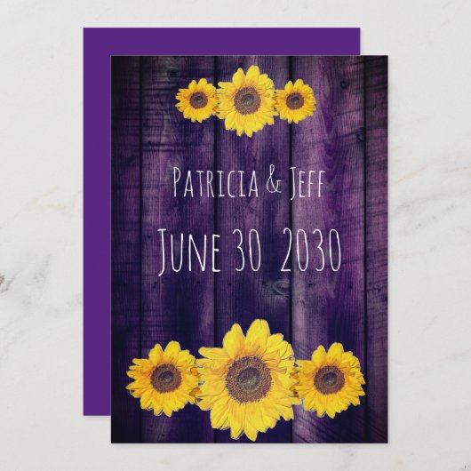 Save The Date trio de tournesol en faux bois violet -enregistrer (Devant / Derrière)