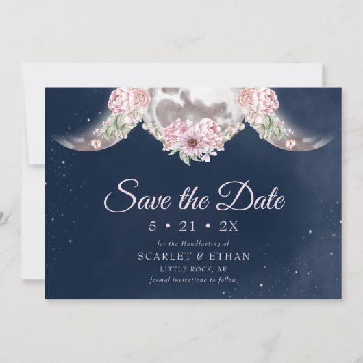 Save The Date Triple Lune Bleu foncé Nuit Ciel Floral Handfastin (Devant)