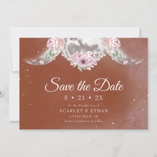 Save The Date Triple Lune & Étoiles Boho Terracotta Handfasting (Devant)