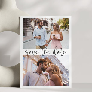 Save The Date Trois 3 Photo Minimaliste Écriture Élégant Mariage