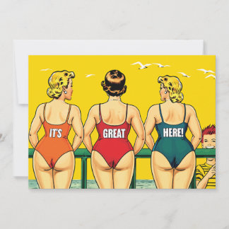 Save The Date Trois belles femmes en bikini sur une plage, drôle
