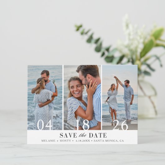 Save The Date Trois photos Collage Mariage Enregistrer la date (Debout devant)