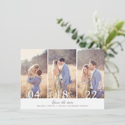 Save The Date Trois photos Collage Mariage Enregistrer la date (Debout devant)
