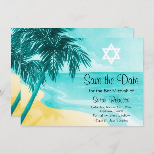 Save The Date Tropical Beach Bat mitzvah Enregistrer la date (Devant / Derrière)