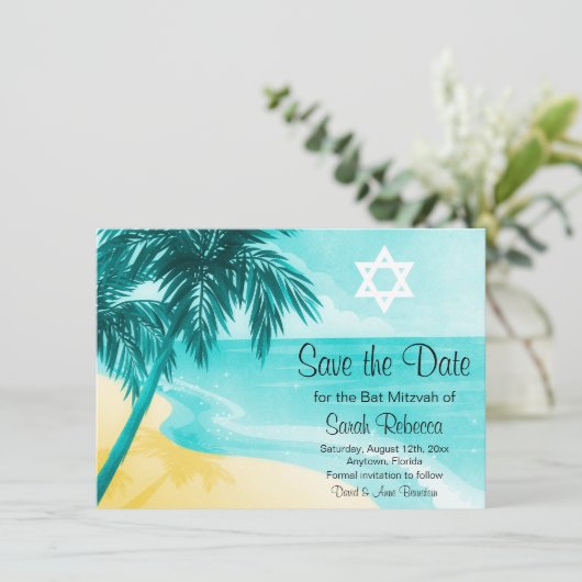 Save The Date Tropical Beach Bat mitzvah Enregistrer la date (Debout devant)