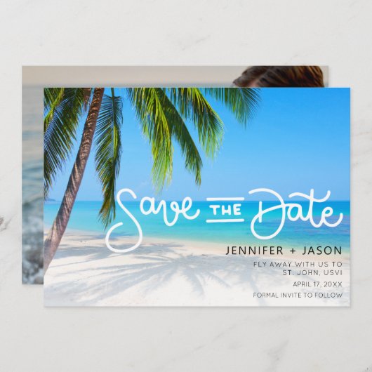 Save The Date Tropical Beach Destination Wedding Enregistrer la (Devant / Derrière)