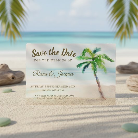 Save The Date Tropical Beach Palm Tree Enregistrer La Date Maria