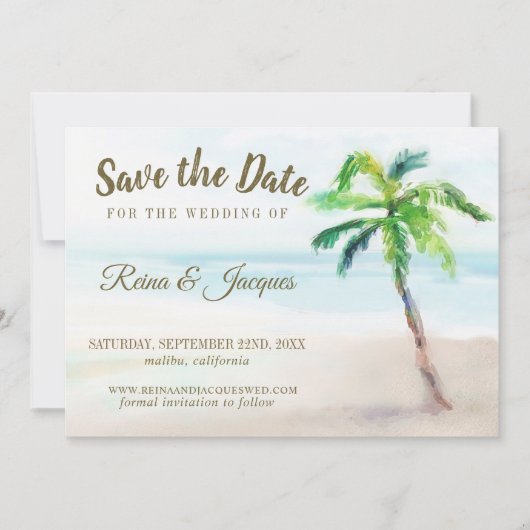Save The Date Tropical Beach Palm Tree Enregistrer La Date Maria (Devant)