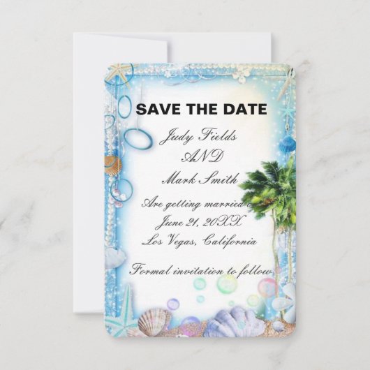 Save The Date Tropical Beach Seashell Wedding Enregistrer La Car (Devant)