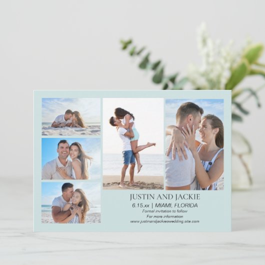 Save The Date Tropical Blue 5 Photo Mariage Date à Enregistrer (Debout devant)