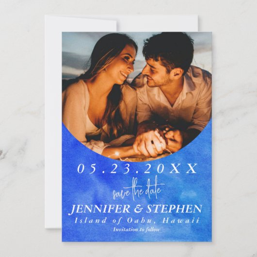 Save The Date Tropical Blue Ocean Beach Chic Destination Mariage (Devant)