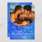 Save The Date Tropical Blue Ocean Beach Chic Destination Mariage (Devant / Derrière)