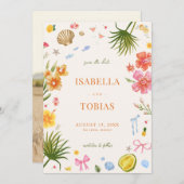 Save The Date Tropical Coastal Mariage de fleurs dessinées à la  (Devant / Derrière)