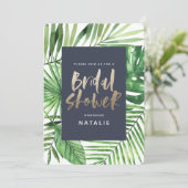 Save The Date Tropical feuille de palme et script d'or douche de (Debout devant)
