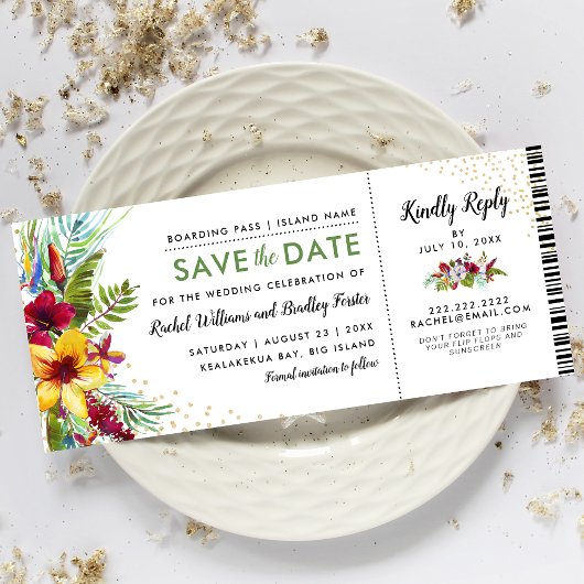 Save the Date Tropical Floral Boarding Pass