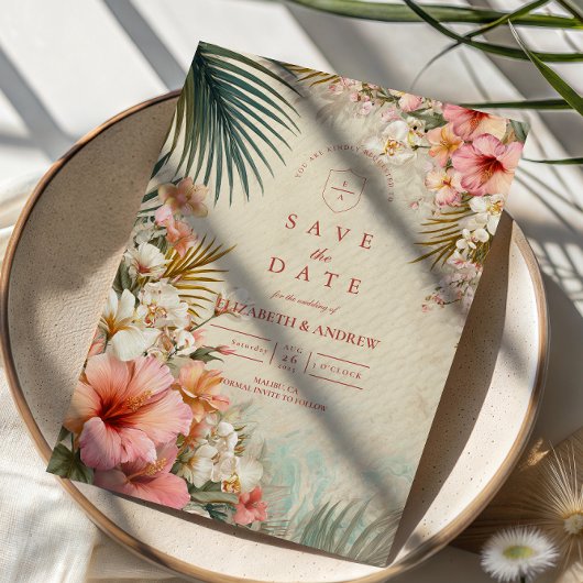 Save The Date Tropical Floral Destination Wedding