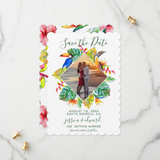 Save The Date Tropical Floral Diamond Wreath Hawaii Photo