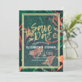 Save The Date Tropical Floral & Gold Frame Wedding Enregistrer L (Debout devant)