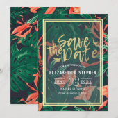 Save The Date Tropical Floral & Gold Frame Wedding Enregistrer L (Devant / Derrière)