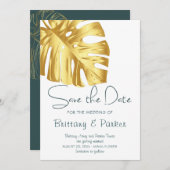 Save The Date Tropical Floral Gold Mariage (Devant / Derrière)