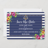 Save The Date Tropical Floral Luau Navy Stripes Enregistrer la d (Dos)