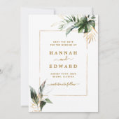 Save The Date Tropical Foliage Gold Mariage Photo Enregistrer La (Dos)