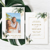 Save The Date Tropical Foliage Gold Mariage Photo Enregistrer La