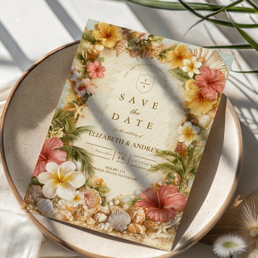 Save The Date Tropical Hibiscus Beach Botanical Wedding