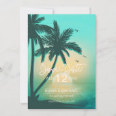 Save The Date Tropical Isle Sunrise Mariage Turquoise ID581 (Devant)