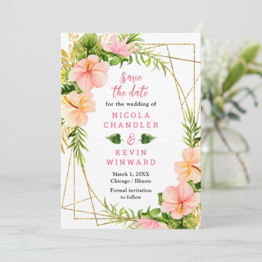 Save The Date Tropical Jungle with Foliage Wedding (Debout devant)